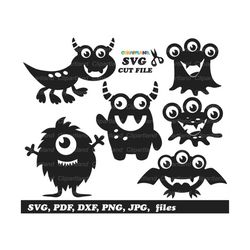 INSTANT Download. Cute monster silhouette svg cut file and clip art. M_40. Personal and commercial use.