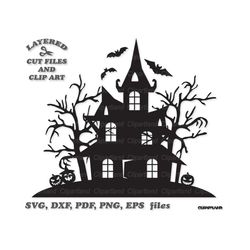 INSTANT Download. Halloween haunted house svg cut file and clip art. H_11. Commercial license is included up to 1000 uses!