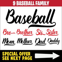 Baseball Family 9 Designs, Baseball Dad Svg, Baseball Monogram Svg, Crossed Baseball Bats. Vector Cut file for Cricut