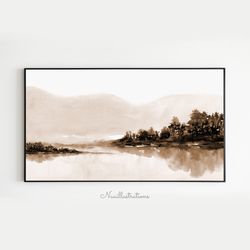 Samsung Frame TV Art Lake Landscape Sepia Brown Watercolor Neutral Minimalist Downloadable Digital Download Artwork