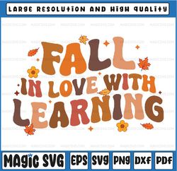 Fall In Love With Learning Svg, Fall Teacher Thanksgiving Retro Svg, Happy Halloween Png, Digital Download