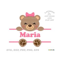 INSTANT Download. Cute little bear girl split monogram svg cut files. Personal and commercial use. B_2.