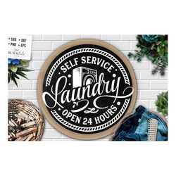 Laundry self service round sign svg,  laundry room svg, laundry svg,  laundry poster svg, bathroom svg, vintage poster s