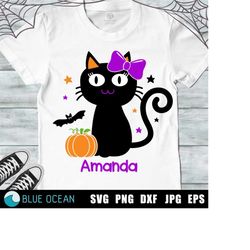 cute black cat girl svg, halloween girl svg, cat with bow, baby halloween design