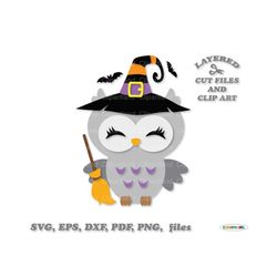 INSTANT Download. Funny owl witch  svg cut file and clip art. Commercial license is included ! Ow_15.