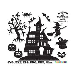INSTANT Download. Cute Halloween decoration set svg cut file and clip art. Commercial license is included ! H_11.