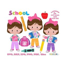 INSTANT Download. Back to school. Cute student girl svg cut file and clip art. Commercial license is included ! Sg_5.