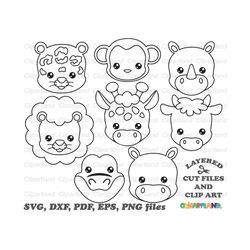 INSTANT Download. Cute baby animal face outline svg cut file and clip art. Commercial license is included ! Baf_19.