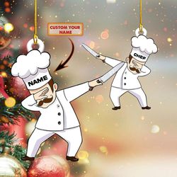 personalized chef dabbing christmas flat ornament, chef gift