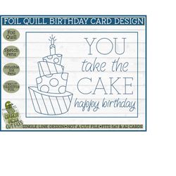 Foil Quill Birthday Card SVG File, Single Line svg, Sketch svg, Foil Quill Design, Laser Engraving svg, Cake sketch svg,