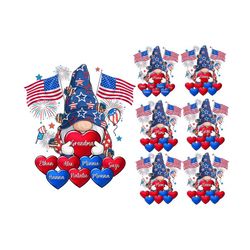 Personalized 4th Of July Gnome Grandma Png, 4th Of July Png, Custom Grandma Png With Kids Name, Heart Gnome Png, Gift Fo
