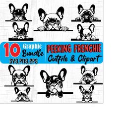 Frenchie or French bulldog SVG files-cute peeking frenchie face Graphic bundle instant digital downloads