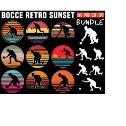 Bocce svg files -Vintage retro Sunset graphic bundle old art style  bocce ball sports digital download