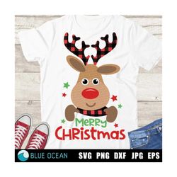 Merry Christmas Buffalo Plaid Reindeer SVG, Christmas SVG, Christmas Kids svg