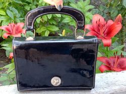 Women Evening Bag For Every Day. Faux Leather. Black. USSR, 1960s Soviet Vintage