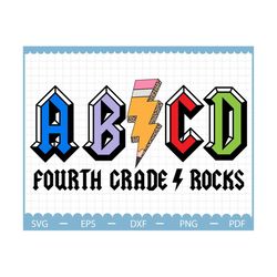 ABCD Rock N Roll Teacher Svg, Fourth Grade Rock Svg, 4th Grade Svg, Back to School Svg, Teacher Svg, Teacher Life Svg, G
