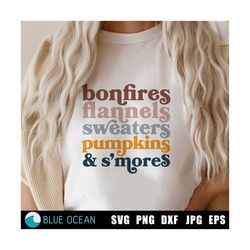 Bonfire SVG, Bonfires flannels s'mores svg, Fall shirt SVG, Fall words SVG