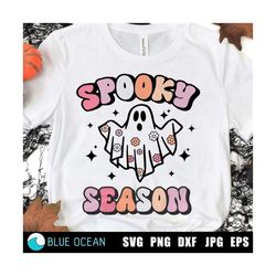 Spooky season SVG, Hippie halloween SVG, Retro halloween SVG, Daisy ghost png