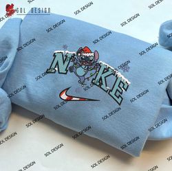 Nike Stitch And Christmas Lights Embroidered Sweatshirt, Christmas Disney Embroidered Shirt, Unisex Embroidered Hoodie
