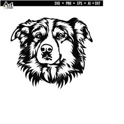 Australian shepherd svg files - Cute Aussie dog face graphic drawing theme Aussie Dog pet lover instant digital downloads