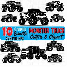 Monster truck Svg files -  Silhouette art SVG graphic Bundle instant digital downloads