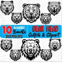 bear head creative art grizzly brown bear theme, svg , png, eps instant digital downloads bundles