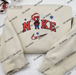 Nike Funny Spiderman Christmas Embroidered Sweatshirt, Merry Christmas Embroidered Shirt, Unisex Embroidered Hoodie
