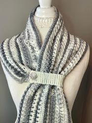 handmade crochet keyhole scarf with crystal button, winter wishes crocheted scarf