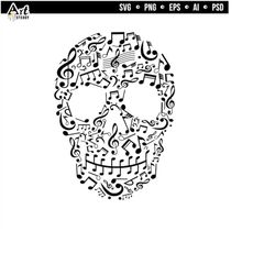 Music svg files skull face musical notes svg cool drawing art theme - Musics player svg file musicians music lover