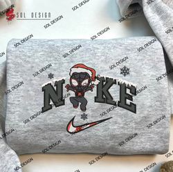 Nike Miles Morales Santa Embroidered Sweatshirt, Merry Christmas Embroidered Shirt, Spiderman Unisex Embroidered Hoodie