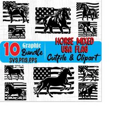 Horse stallion mixed USA flag art, Svg , Png, Eps instant digital downloads BUNDLES