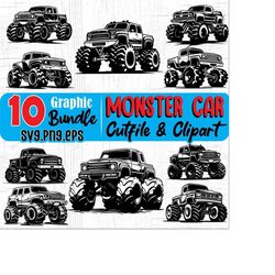 Monster Car art Silhouette, Svg , Png, Eps instant digital downloads BUNDLES