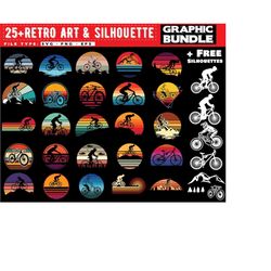 Mountain bike svg files - sunset art bundle graphic theme vintage cycling or MTB svg instant download