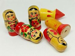 Set Wooden Toys RUSSIAN MATRYOSHKA Nesting Dolls, Space Rocket, Mushroom - 6 pcs