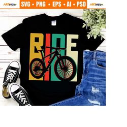 Mountain bike svg files RIDE RETRO art style- MTB or cycling bicycle svg graphics