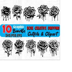 Rose flower Svg files - Rose creative dripping art SVG graphic Bundle instant digital downloads