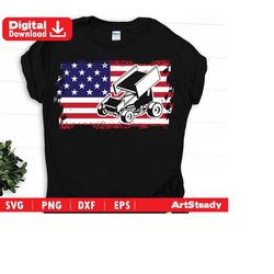 Sprint car svg files - patriotic flag graphic theme vintage art racing cars svg instant digital downloads