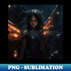 Beautiful Fire Fairy in Dark Haunted Forest - High-Quality PNG Sublimation Download - Unlock Vibrant Sublimation Designs
