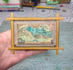 panel.ancient map. dollhouse miniature. painting for a doll. 1:12.