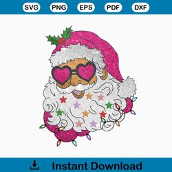 Santa with Sunglasses Glitter Christmas Lights PNG Download
