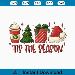 Retro Tis the Season Christmas Coffee PNG Sublimation File