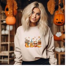 Fall Coffee T-Shirt, Cute Fall Sweatshirt, Coffee Lover Tee Shirt, Halloween Pumpkin Spice Latte Drink Cup Hoodie, Pumpk