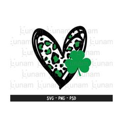 Green Cheetah Heart with Clover, St. Patrick's Day SVG, St. Patty's Day Svg, Shamrock Svg, Clover Svg, St Patty's Day Svg