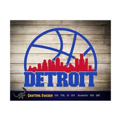 Detroit Basketball City Skyline for cutting & - SVG, AI, PNG, Cricut and Silhouette Studio