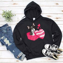 valentine love boston terrier pink love box dog lovers black hoodie for men and women s-5xl