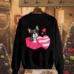 valentine love boston terrier pink love box dog lovers black sweatshirt for men and women s-5xl