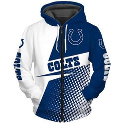 Indianapolis Colts Grid Pattern 3D Zipper Hoodie