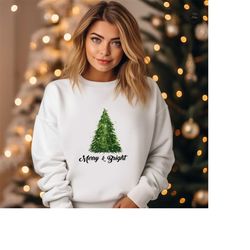 Christmas Tree Sweatshirt, Merry & Bright Shirt, Christmas Shirts for Women, Christmas Tree Hoodie, Cute Winter T-Shirt