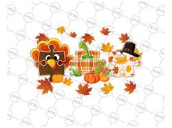 Cute Turkey Autism Awareness Puzzle Pumpkin PNG, Thanksgiving Png, Turkey Thanksgiving Sublimation Digital Download