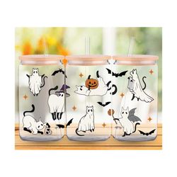 Halloween Ghost Cat Glass Can Png Svg, Halloween Cat Svg, Halloween Black Cat Glass Can, Ghost Black Cat Libby Cup, Cat Lover Gift